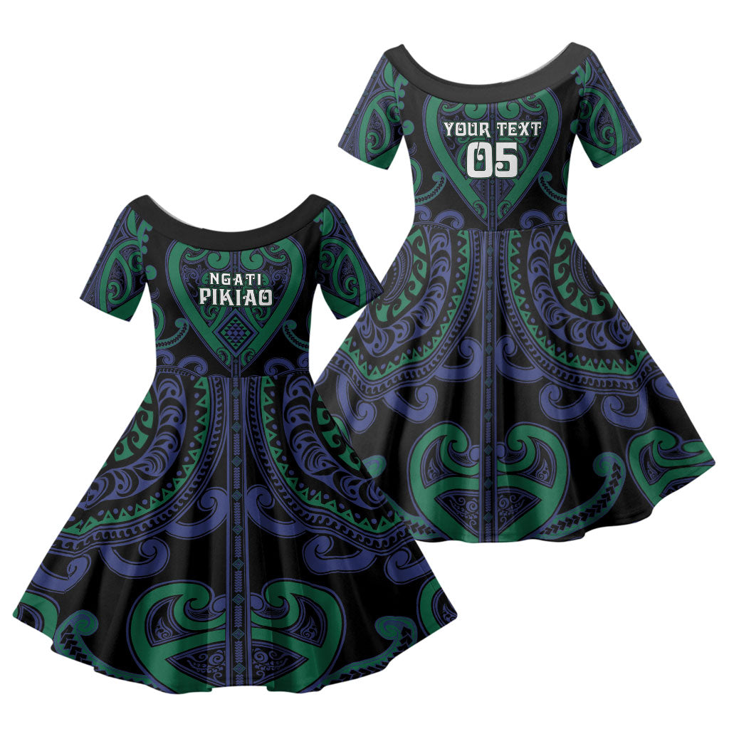 Custom Aotearoa Ngati Pikiao Family Matching Short Sleeve Bodycon Dress and Hawaiian Shirt Maori Tribal Pattern LT05 Daughter's Dress Green - Polynesian Pride