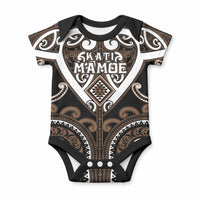 Custom Aotearoa Kati Mamoe Baby Onesie Maori Tribal Pattern LT05 Brown - Polynesian Pride