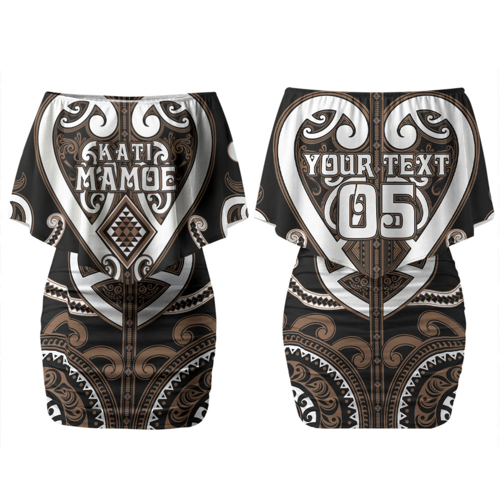 Custom Aotearoa Kati Mamoe Family Matching Off Shoulder Short Dress and Hawaiian Shirt Maori Tribal Pattern LT05 Mom's Dress Brown - Polynesian Pride