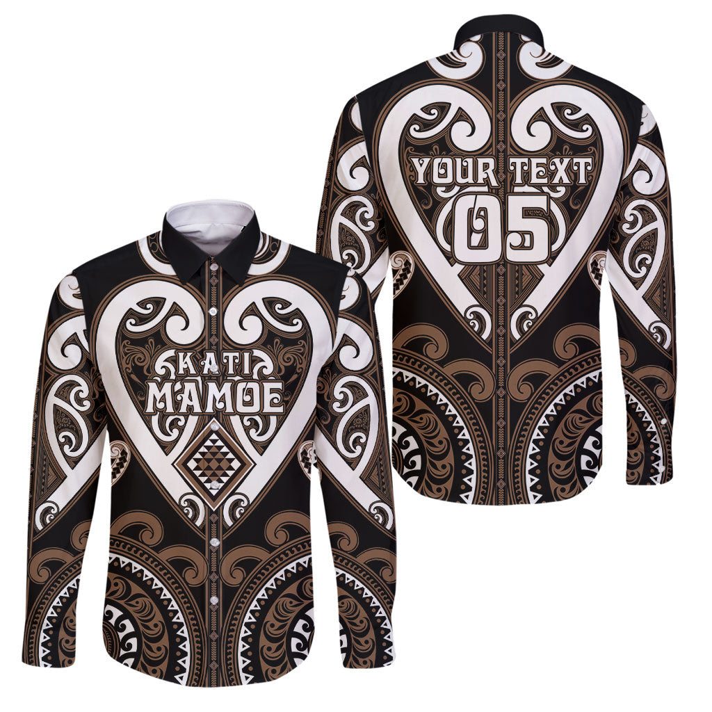 Custom Aotearoa Kati Mamoe Family Matching Tank Maxi Dress and Hawaiian Shirt Maori Tribal Pattern LT05 Dad's Shirt - Long Sleeve Brown - Polynesian Pride