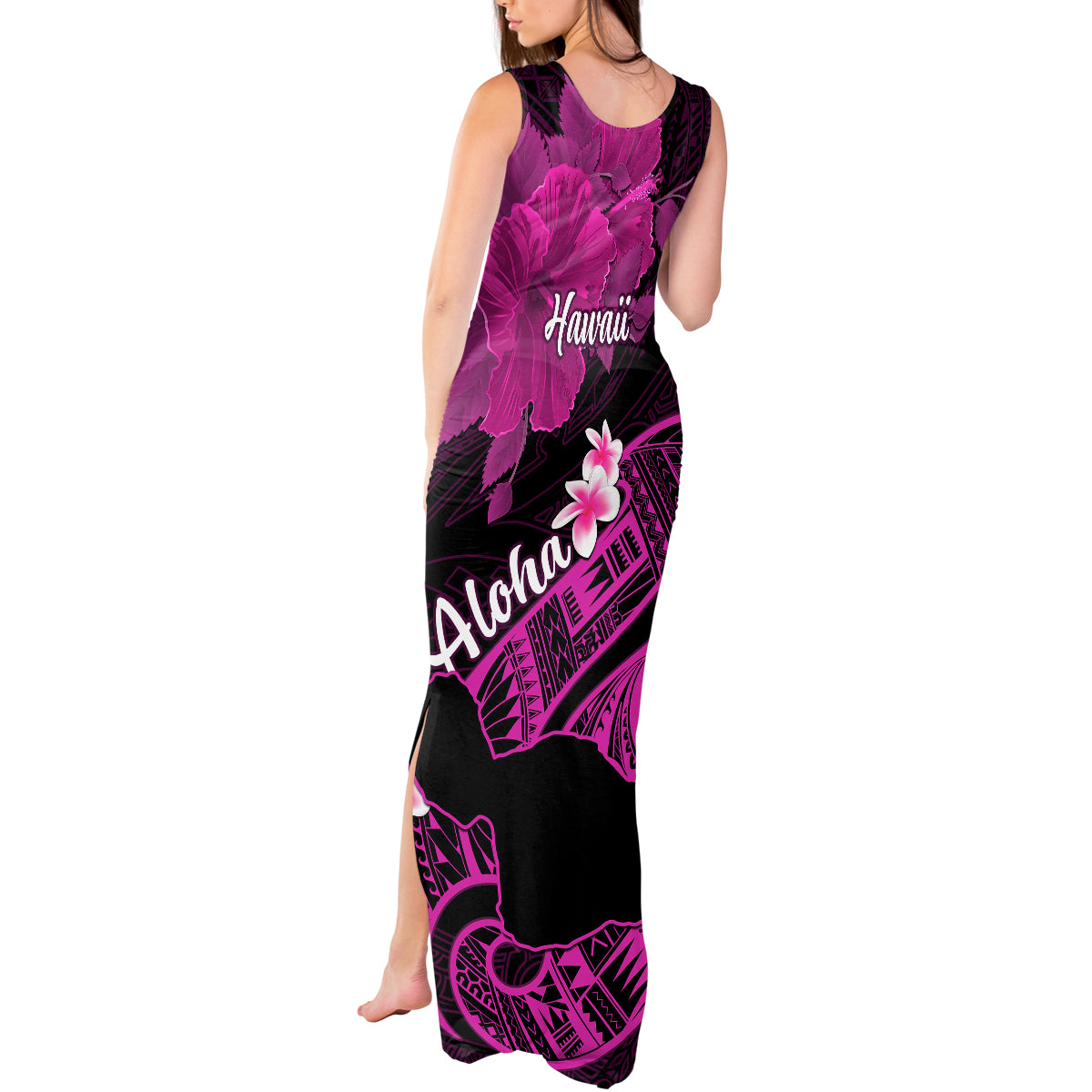 Hawaii Maui Tank Maxi Dress Polynesian Fish Hook Hibiscus Pink Version LT05 - Polynesian Pride