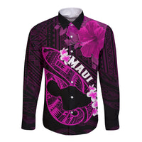 Personalized Hawaii Maui Long Sleeve Button Shirt Polynesian Fish Hook Hibiscus Pink Version LT05 Unisex Pink - Polynesian Pride