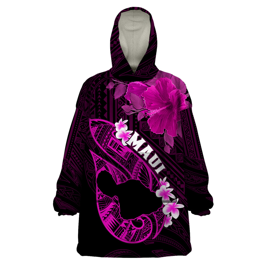 Personalized Hawaii Maui Wearable Blanket Hoodie Polynesian Fish Hook Hibiscus Pink Version LT05 One Size Pink - Polynesian Pride