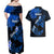 Hawaii Maui Couples Matching Off Shoulder Maxi Dress and Hawaiian Shirt Polynesian Fish Hook Hibiscus Blue Version LT05 - Polynesian Pride