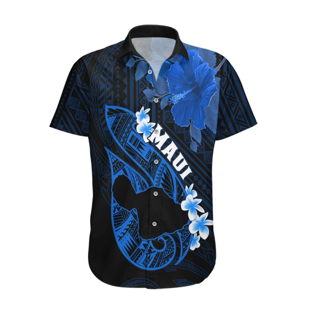 Hawaii Maui Hawaiian Shirt Polynesian Fish Hook Hibiscus Blue Version LT05 Blue - Polynesian Pride