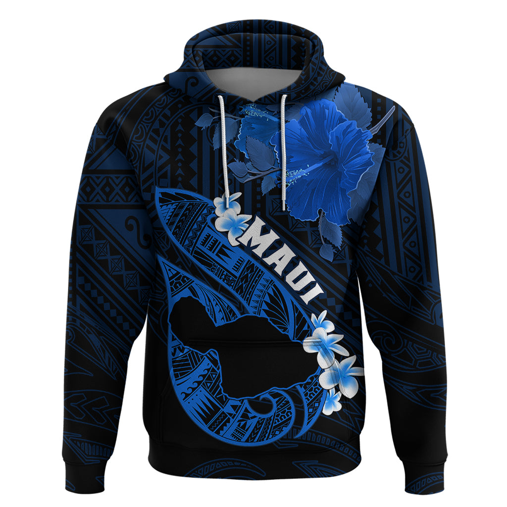 Hawaii Maui Hoodie Polynesian Fish Hook Hibiscus Blue Version LT05 Pullover Hoodie Blue - Polynesian Pride