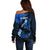 Hawaii Maui Off Shoulder Sweater Polynesian Fish Hook Hibiscus Blue Version LT05 - Polynesian Pride