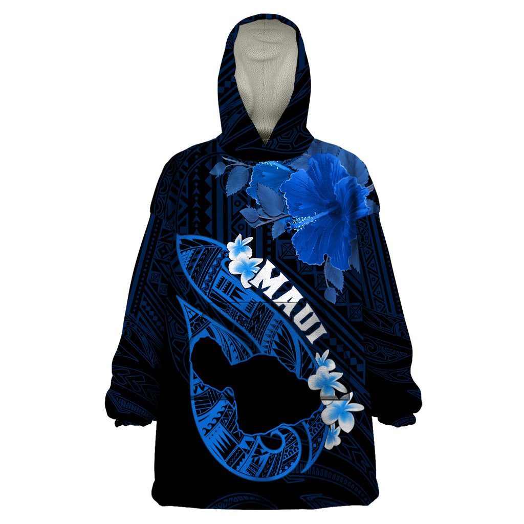 Hawaii Maui Wearable Blanket Hoodie Polynesian Fish Hook Hibiscus Blue Version LT05 One Size Blue - Polynesian Pride