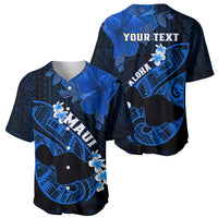 Personalized Hawaii Maui Baseball Jersey Polynesian Fish Hook Hibiscus Blue Version LT05 - Polynesian Pride