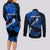 Personalized Hawaii Maui Couples Matching Long Sleeve Bodycon Dress and Long Sleeve Button Shirts Polynesian Fish Hook Hibiscus Blue Version LT05 - Polynesian Pride