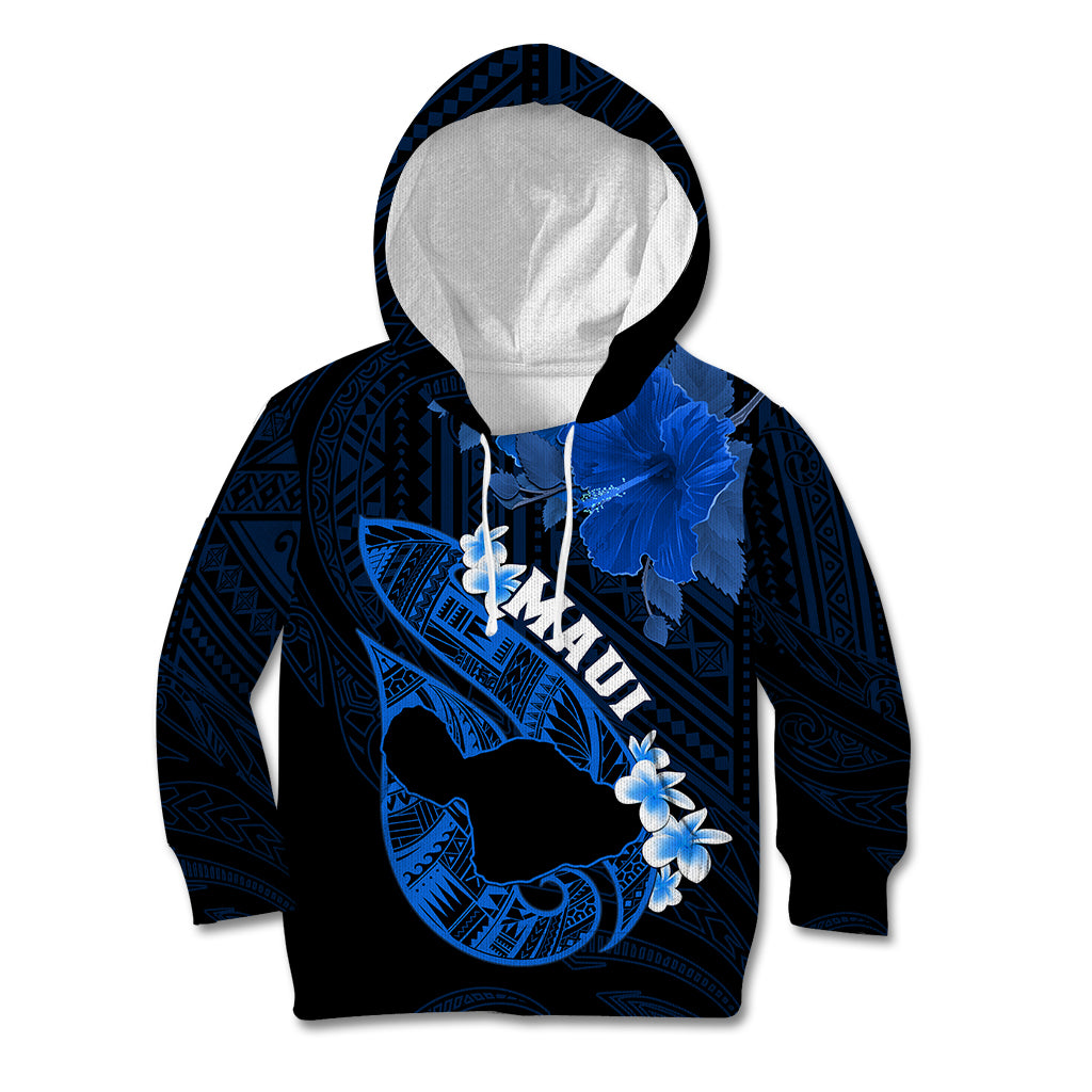 Personalized Hawaii Maui Kid Hoodie Polynesian Fish Hook Hibiscus Blue Version LT05 Hoodie Blue - Polynesian Pride