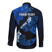 Personalized Hawaii Maui Long Sleeve Button Shirt Polynesian Fish Hook Hibiscus Blue Version LT05 - Polynesian Pride