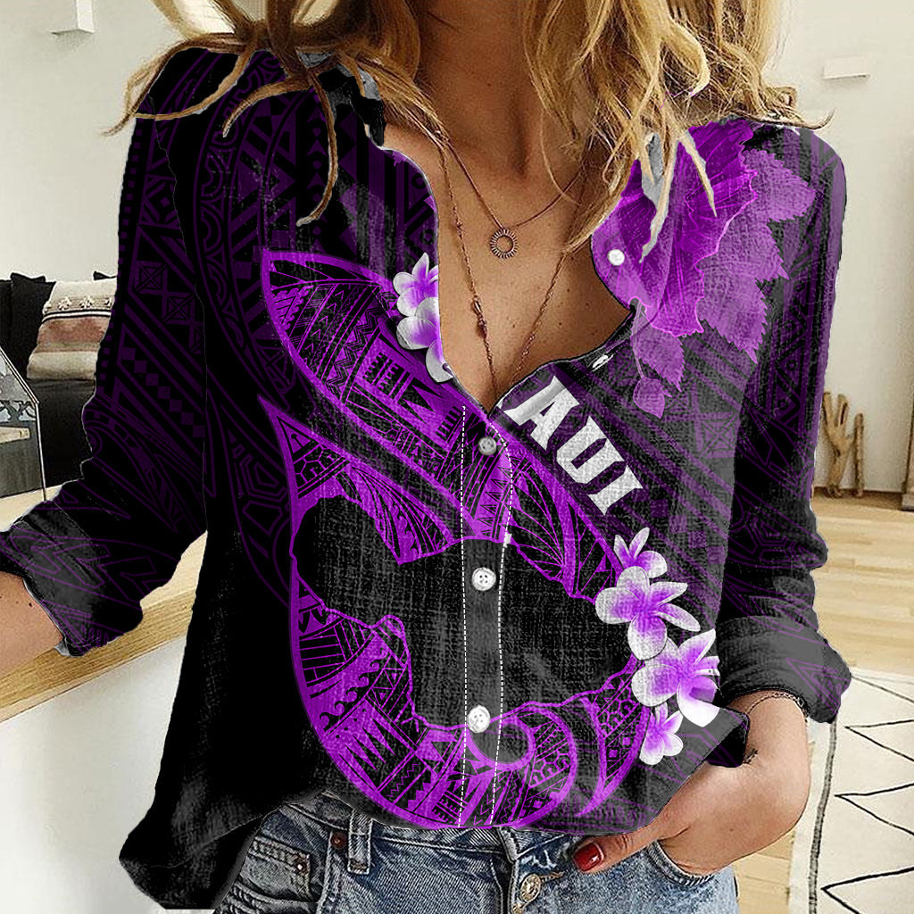 Hawaii Maui Women Casual Shirt Polynesian Fish Hook Hibiscus Purple Version LT05 Female Purple - Polynesian Pride