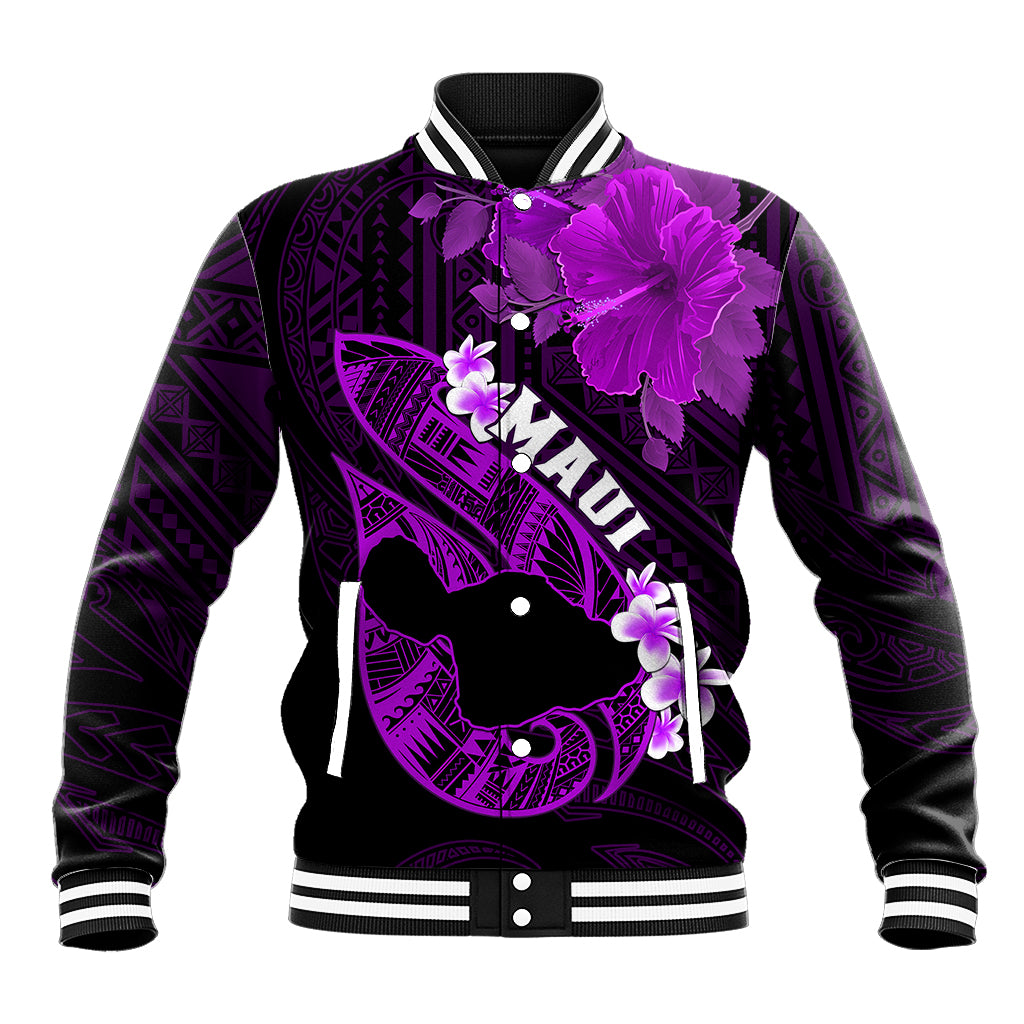 Personalized Hawaii Maui Baseball Jacket Polynesian Fish Hook Hibiscus Purple Version LT05 Unisex Purple - Polynesian Pride