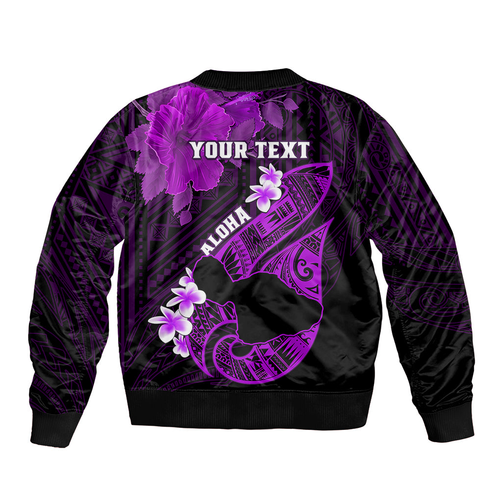 Personalized Hawaii Maui Bomber Jacket Polynesian Fish Hook Hibiscus Purple Version LT05 - Polynesian Pride