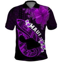 Personalized Hawaii Maui Polo Shirt Polynesian Fish Hook Hibiscus Purple Version LT05 Purple - Polynesian Pride