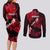 Hawaii Maui Couples Matching Long Sleeve Bodycon Dress and Long Sleeve Button Shirts Polynesian Fish Hook Hibiscus Red Version LT05 - Polynesian Pride