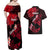 Hawaii Maui Couples Matching Off Shoulder Maxi Dress and Hawaiian Shirt Polynesian Fish Hook Hibiscus Red Version LT05 - Polynesian Pride