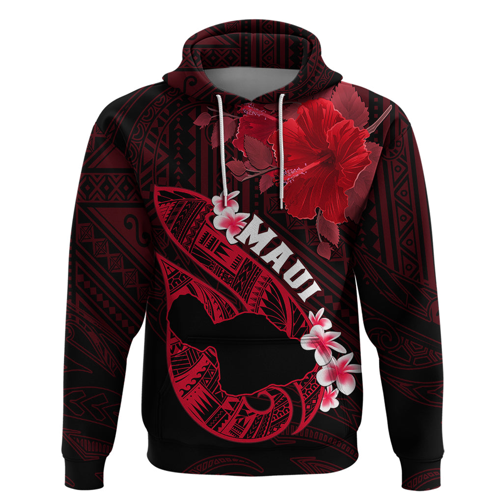 Hawaii Maui Hoodie Polynesian Fish Hook Hibiscus Red Version LT05 Pullover Hoodie Red - Polynesian Pride