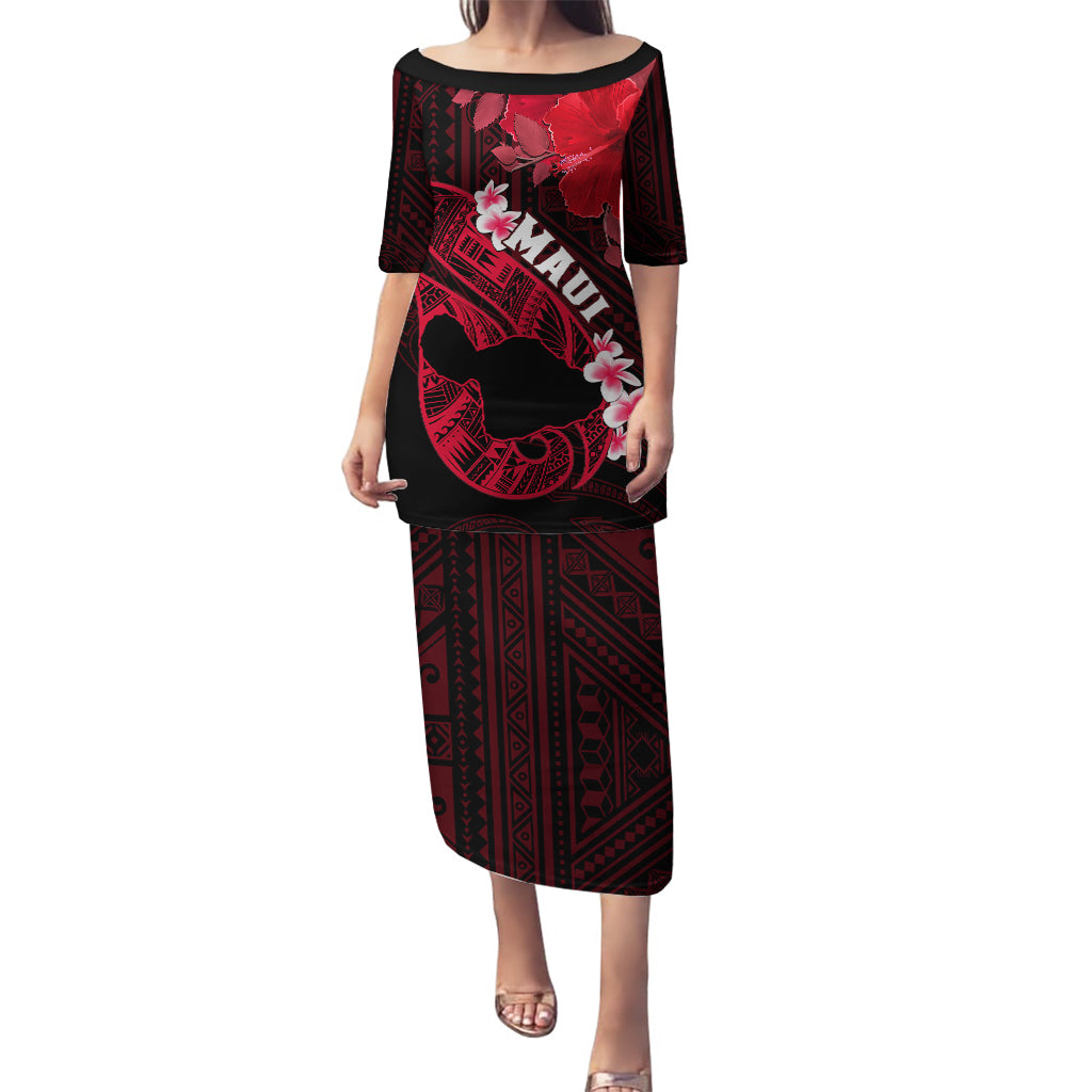 Hawaii Maui Puletasi Polynesian Fish Hook Hibiscus Red Version LT05 Long Dress Red - Polynesian Pride