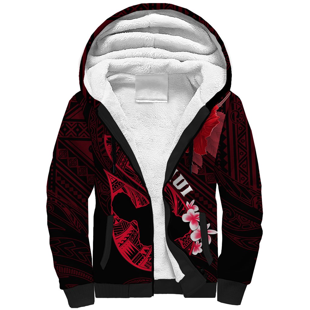 Personalized Hawaii Maui Sherpa Hoodie Polynesian Fish Hook Hibiscus Red Version LT05 Unisex Red - Polynesian Pride