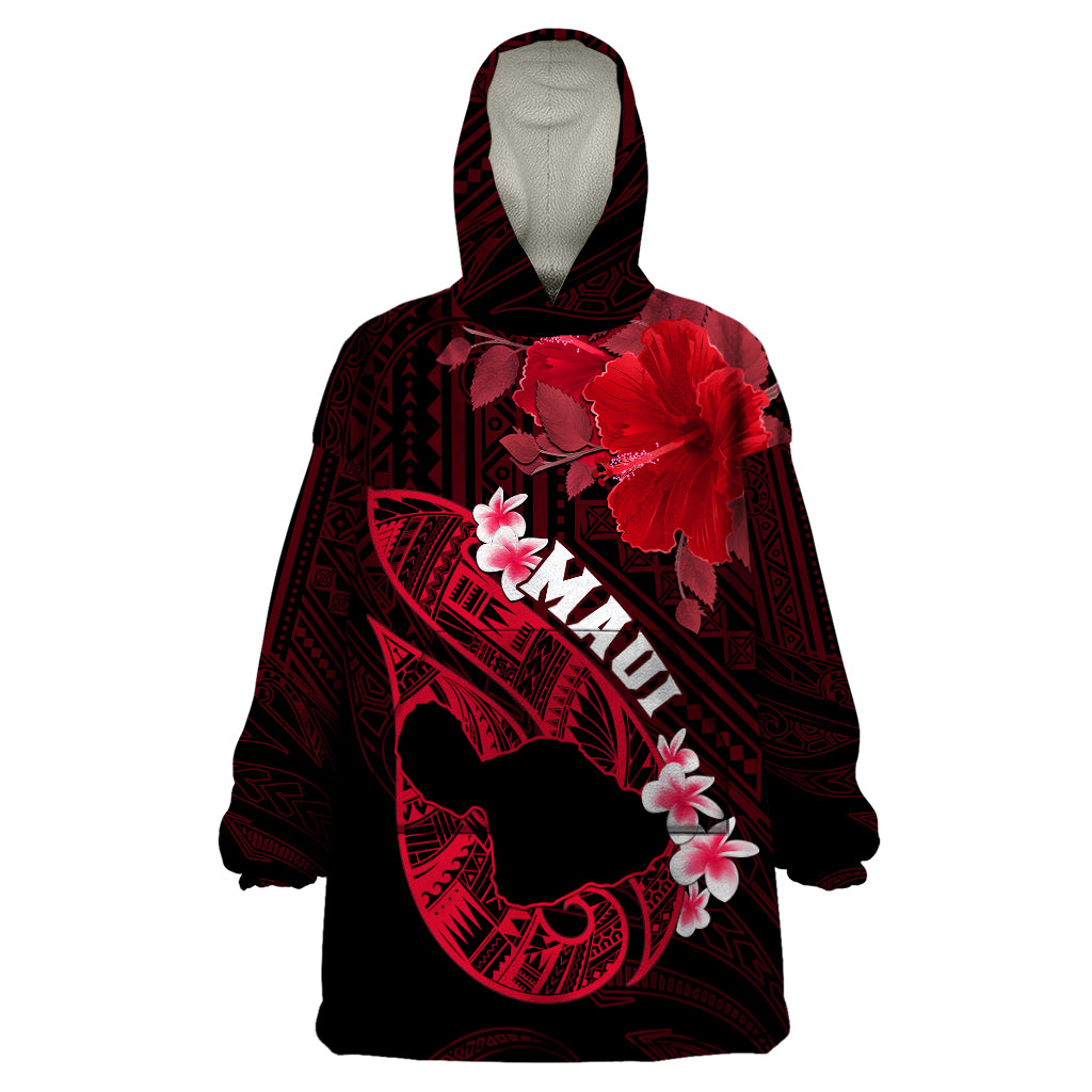 Personalized Hawaii Maui Wearable Blanket Hoodie Polynesian Fish Hook Hibiscus Red Version LT05 One Size Red - Polynesian Pride