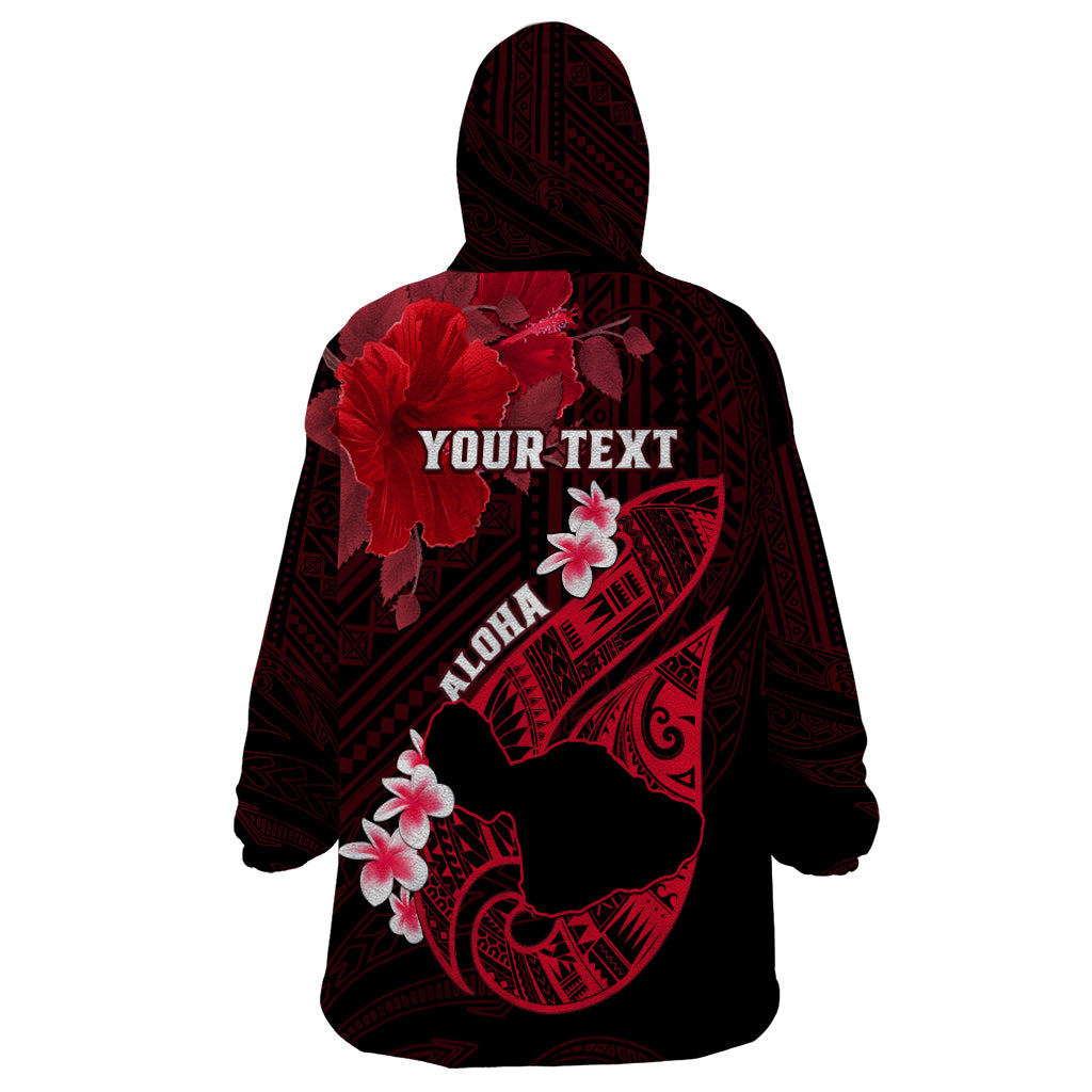 Personalized Hawaii Maui Wearable Blanket Hoodie Polynesian Fish Hook Hibiscus Red Version LT05 - Polynesian Pride