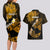 Hawaii Maui Couples Matching Long Sleeve Bodycon Dress and Hawaiian Shirt Polynesian Fish Hook Hibiscus Gold Version LT05 - Polynesian Pride