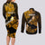 Hawaii Maui Couples Matching Long Sleeve Bodycon Dress and Long Sleeve Button Shirts Polynesian Fish Hook Hibiscus Gold Version LT05 - Polynesian Pride