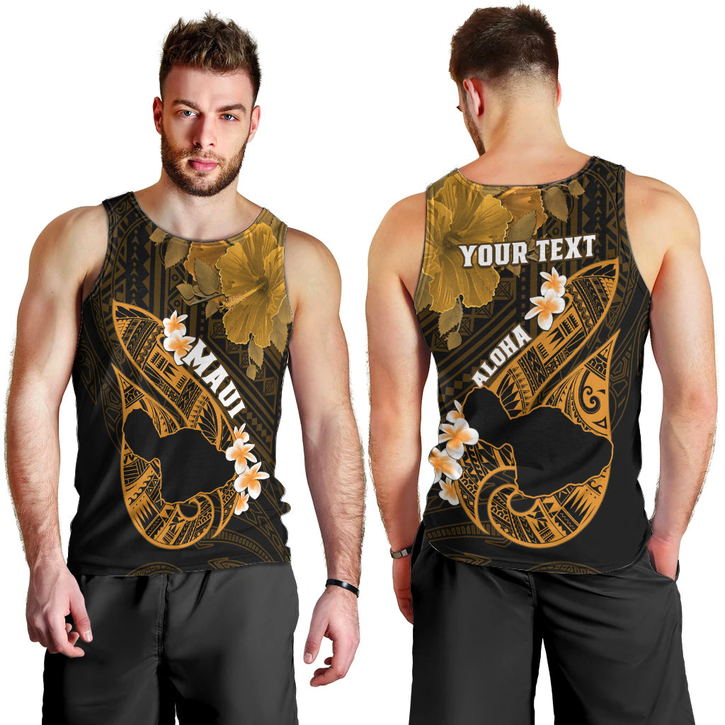 Personalized Hawaii Maui Men Tank Top Polynesian Fish Hook Hibiscus Gold Version LT05 - Polynesian Pride