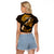 Personalized Hawaii Maui Raglan Cropped T Shirt Polynesian Fish Hook Hibiscus Gold Version LT05 - Polynesian Pride