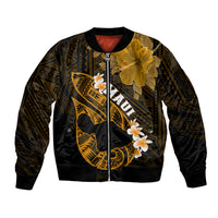 Personalized Hawaii Maui Sleeve Zip Bomber Jacket Polynesian Fish Hook Hibiscus Gold Version LT05 Unisex Gold - Polynesian Pride