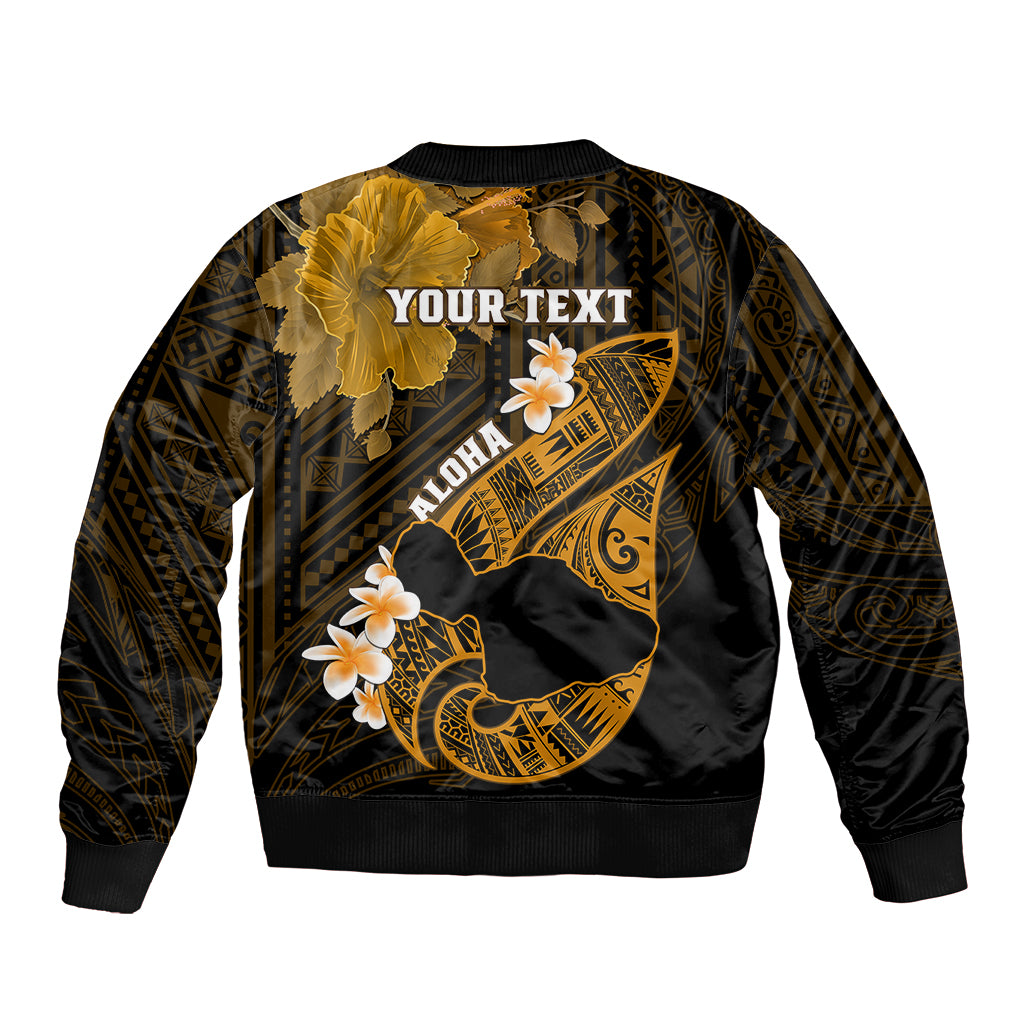 Personalized Hawaii Maui Sleeve Zip Bomber Jacket Polynesian Fish Hook Hibiscus Gold Version LT05 - Polynesian Pride