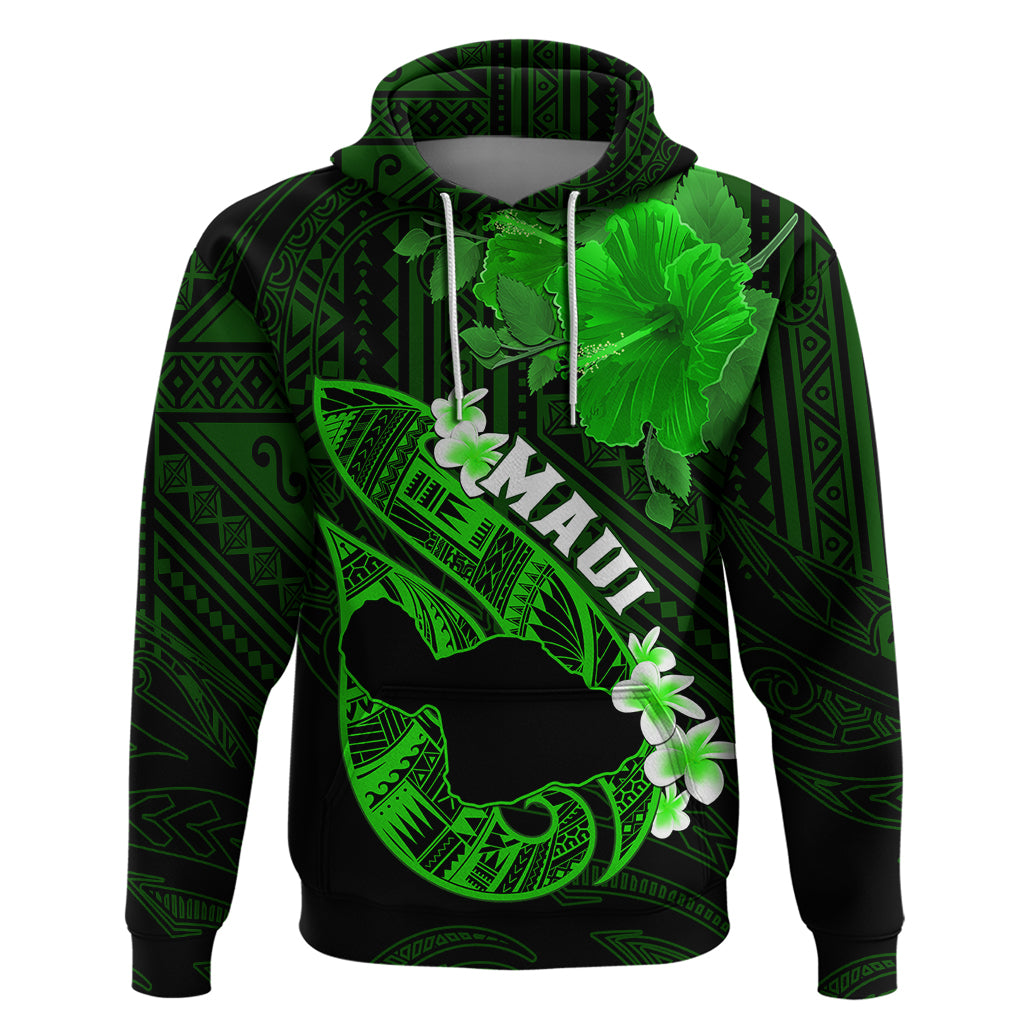 Hawaii Maui Hoodie Polynesian Fish Hook Hibiscus Green Version LT05 Pullover Hoodie Green - Polynesian Pride