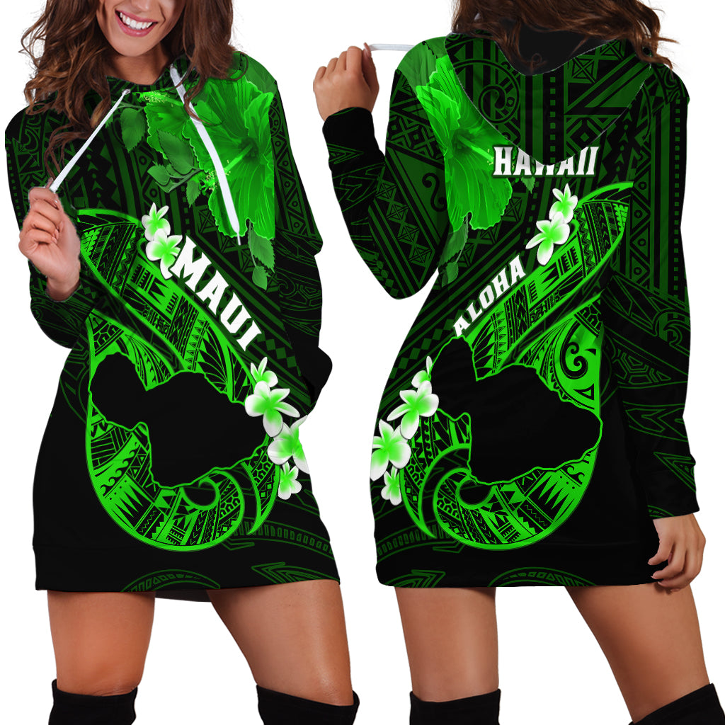 Hawaii Maui Hoodie Dress Polynesian Fish Hook Hibiscus Green Version LT05 - Polynesian Pride