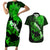 Personalized Hawaii Maui Couples Matching Short Sleeve Bodycon Dress and Hawaiian Shirt Polynesian Fish Hook Hibiscus Green Version LT05 Green - Polynesian Pride