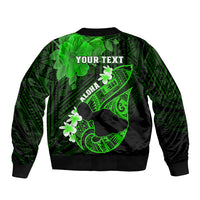Personalized Hawaii Maui Sleeve Zip Bomber Jacket Polynesian Fish Hook Hibiscus Green Version LT05 - Polynesian Pride