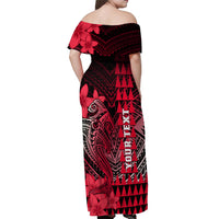 Personalized Hawaii Off Shoulder Maxi Dress Hammerhead Shark Kakau Polynesian Tribal Red LT05 - Polynesian Pride