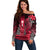 Personalized Hawaii Off Shoulder Sweater Hammerhead Shark Kakau Polynesian Tribal Red LT05 Women Red - Polynesian Pride