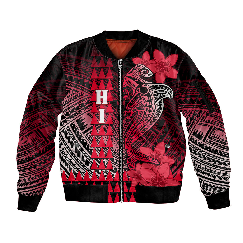 Personalized Hawaii Sleeve Zip Bomber Jacket Hammerhead Shark Kakau Polynesian Tribal Red LT05 Unisex Red - Polynesian Pride