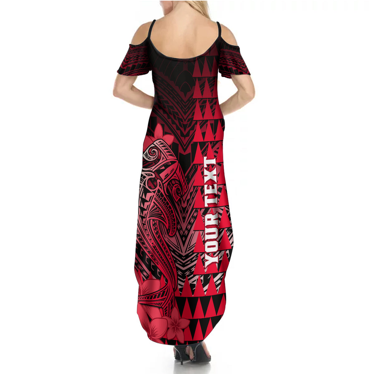 Personalized Hawaii Summer Maxi Dress Hammerhead Shark Kakau Polynesian Tribal Red LT05 - Polynesian Pride