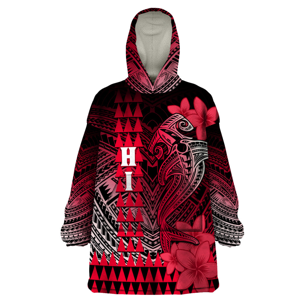 Personalized Hawaii Wearable Blanket Hoodie Hammerhead Shark Kakau Polynesian Tribal Red LT05 One Size Red - Polynesian Pride