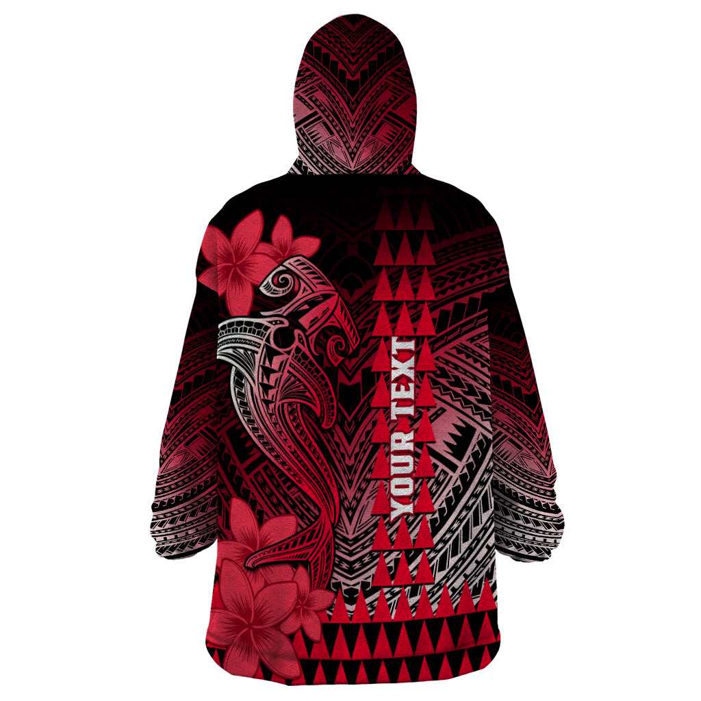 Personalized Hawaii Wearable Blanket Hoodie Hammerhead Shark Kakau Polynesian Tribal Red LT05 - Polynesian Pride