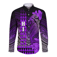 Personalized Hawaii Long Sleeve Button Shirt Hammerhead Shark Kakau Polynesian Tribal Purple LT05 Unisex Purple - Polynesian Pride