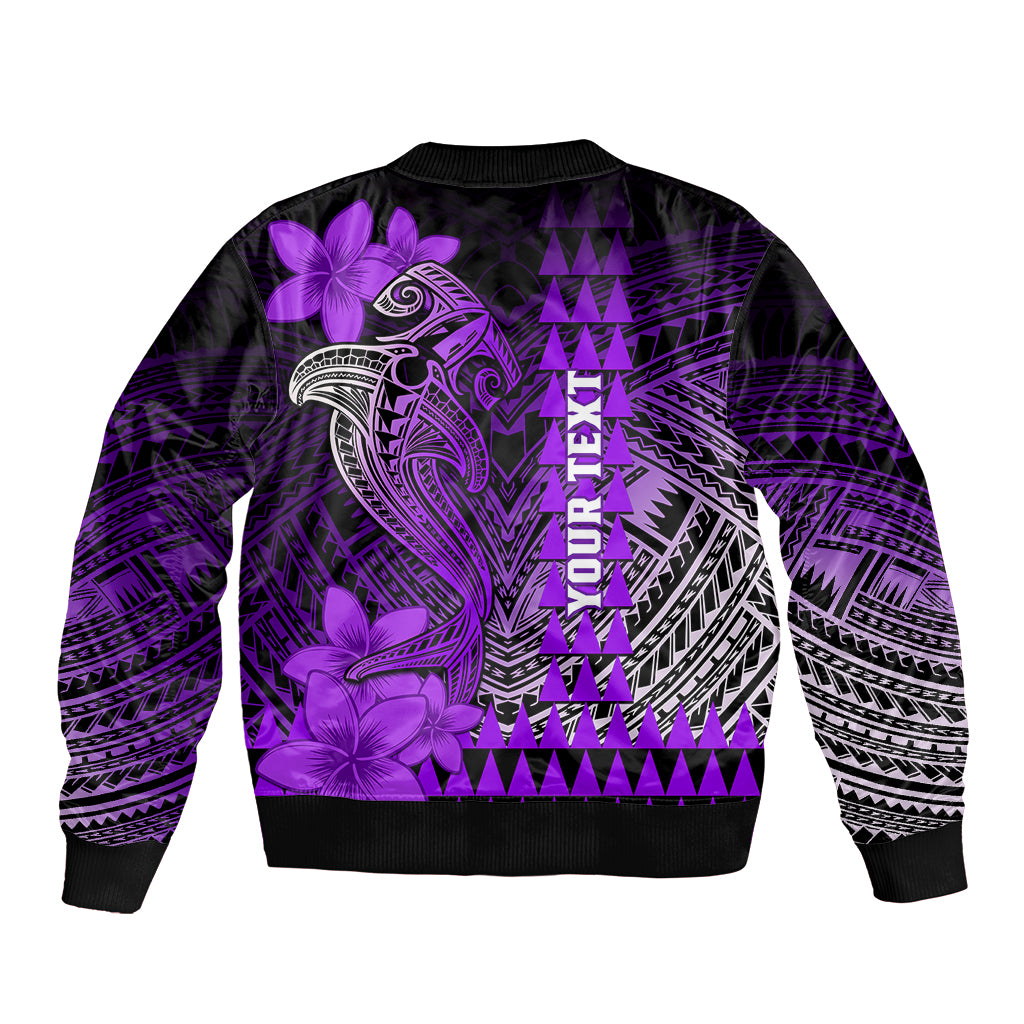Personalized Hawaii Sleeve Zip Bomber Jacket Hammerhead Shark Kakau Polynesian Tribal Purple LT05 - Polynesian Pride