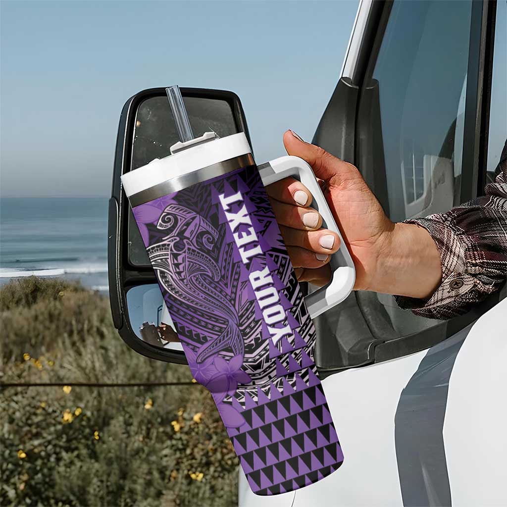 Personalized Hawaii Tumbler With Handle Hammerhead Shark Kakau Polynesian Tribal Purple