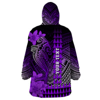 Personalized Hawaii Wearable Blanket Hoodie Hammerhead Shark Kakau Polynesian Tribal Purple LT05 - Polynesian Pride
