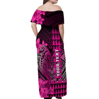 Personalized Hawaii Off Shoulder Maxi Dress Hammerhead Shark Kakau Polynesian Tribal Pink LT05 - Polynesian Pride