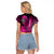 Personalized Hawaii Raglan Cropped T Shirt Hammerhead Shark Kakau Polynesian Tribal Pink LT05 - Polynesian Pride