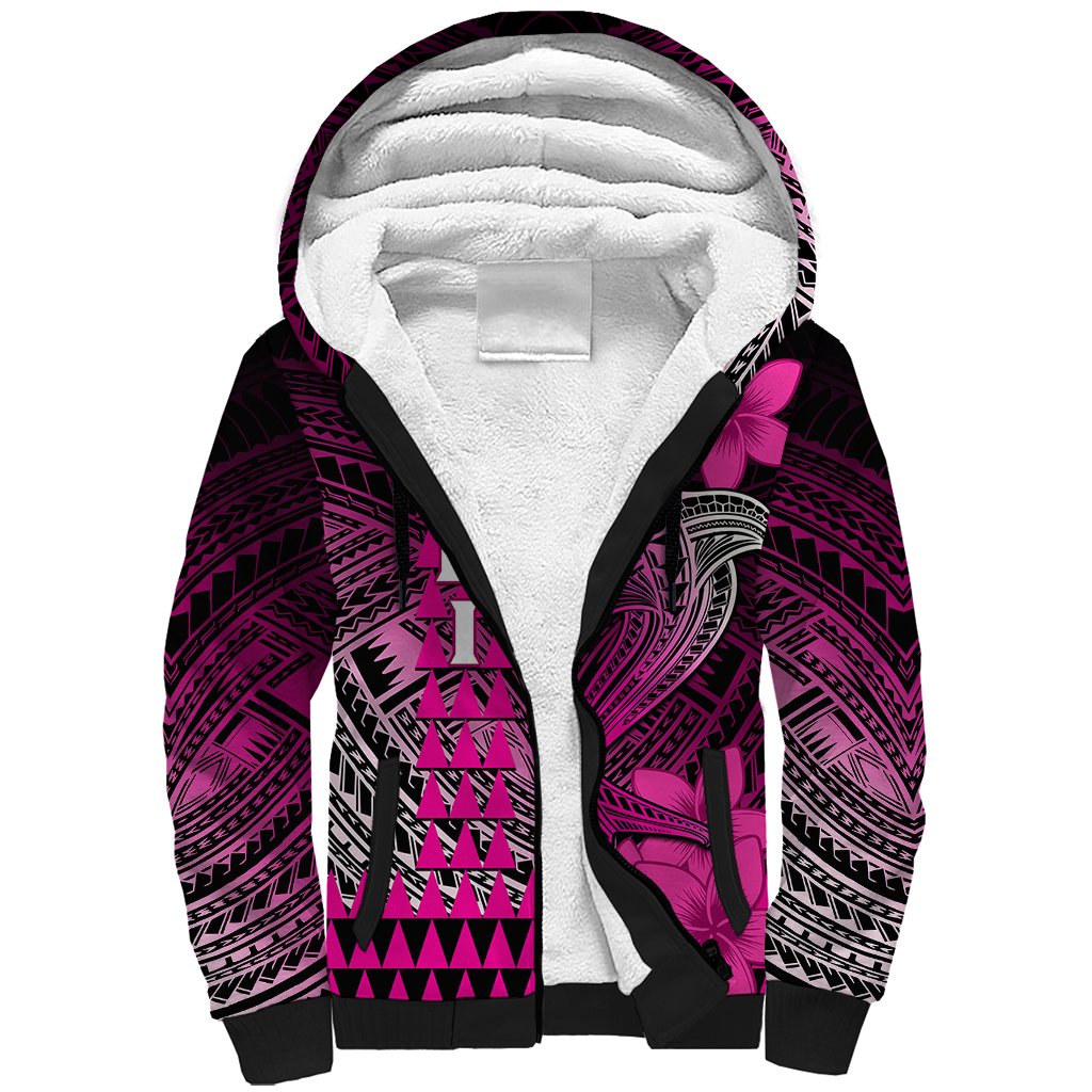 Personalized Hawaii Sherpa Hoodie Hammerhead Shark Kakau Polynesian Tribal Pink LT05 Unisex Pink - Polynesian Pride